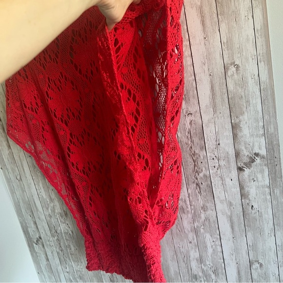 Trina Turk Red Lace Top Cover Up Medium - Picture 3 of 5